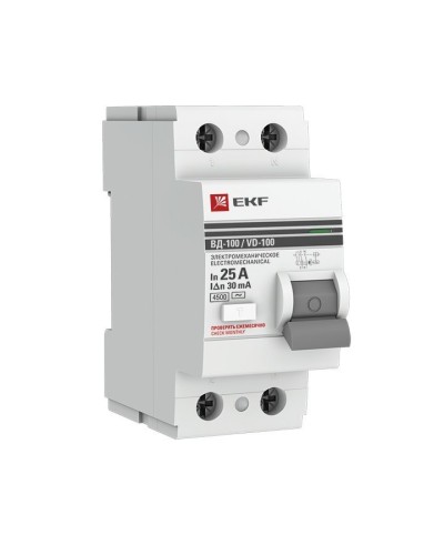 УЗО ВД-100 2P 25А 30мА тип AC эл-мех  PROxima (elcb-2-25-30-em-pro). Выключатель дифференциального тока (УЗО). EKF в Новом Уренгое