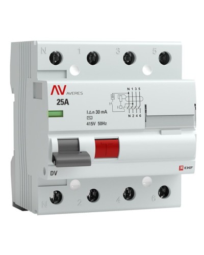 DV 4P 25А/ 30мА (AC)  AVERES (rccb-4-25-30-ac-av). Выключатели дифференциального тока (УЗО). EKF в Новом Уренгое
