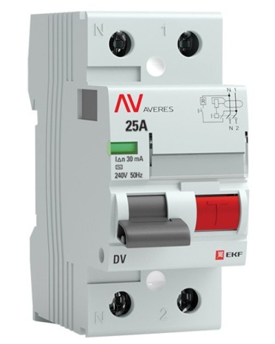 DV 2P 25А/ 30мА (AC)  AVERES (rccb-2-25-30-ac-av). Выключатели дифференциального тока (УЗО). EKF в Новом Уренгое