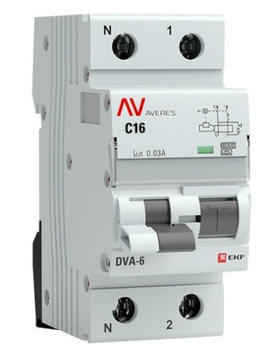 DVA-6 1P+N 16А (C) 30мА (A) 6кА  AVERES (rcbo6-1pn-16C-30-a-av). Автоматический выключатель дифференциального тока. EKF в Новом Уренгое