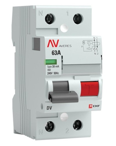DV 2P 63А/ 30мА (AC)  AVERES (rccb-2-63-30-ac-av). Выключатели дифференциального тока (УЗО). EKF в Новом Уренгое
