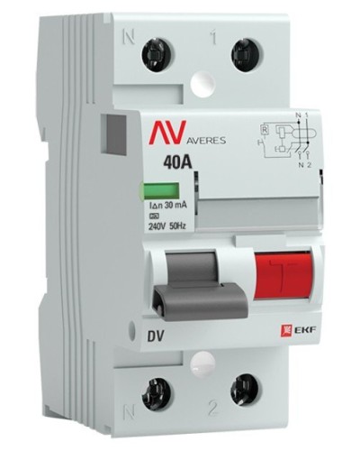 DV 2P 40А/ 30мА (A)  AVERES (rccb-2-40-30-a-av). Выключатели дифференциального тока (УЗО). EKF в Новом Уренгое