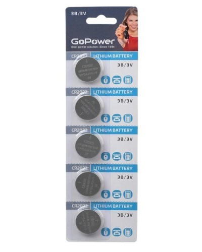 CR2032 GoPower, упак. 5 шт., БЛИСТЕР. Литиевый элемент питания. GoPower в Новом Уренгое