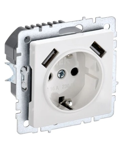 Розетка с з/к с USB A+A 2,1А РЮш10-1-БрБ белый BRITE (BR-R14-16-U21-D21-K01). Розетка с заземлением с защитными шторками, 2,1А. IEK в Новом Уренгое