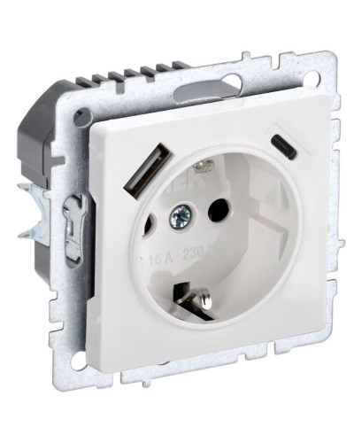 Розетка с з/к с USB A+C 18Вт РЮш11-1-БрБ белый BRITE (BR-R14-16-U22-018-K01). Розетка с заземлением с защитными шторками, 18Вт. IEK в Новом Уренгое