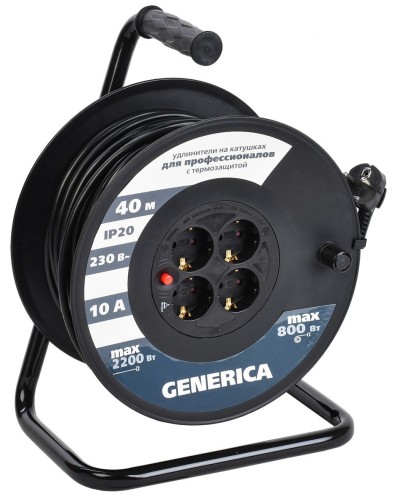 УК40 4 места 2P+PE, 40м GENERICA (WKP10-10-04-40-G). Удлинитель на катушке с термозащитой, 3х1,0кв.мм. IEK в Новом Уренгое
