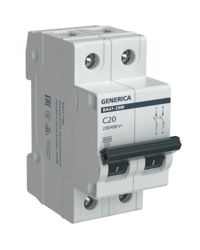 GENERICA ВА47-29М 2P C 20А 4,5кА (MVA21-2-020-C-G). Автоматический выключатель. IEK в Новом Уренгое