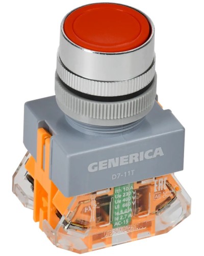 Кнопка D7-11T d=22мм красная GENERICA (BBT50-11T-3-21-K04-G). Кнопка управления с фиксацией. IEK в Новом Уренгое