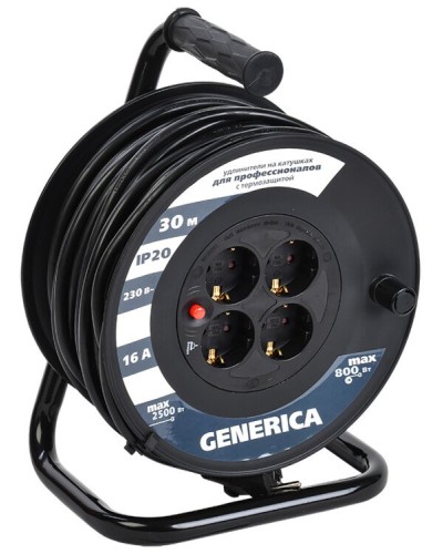 УК20 4 места 2P+PE, 20м GENERICA (WKP20-16-04-20-G). Удлинитель на катушке с термозащитой, 3х1,5кв.мм. IEK в Новом Уренгое
