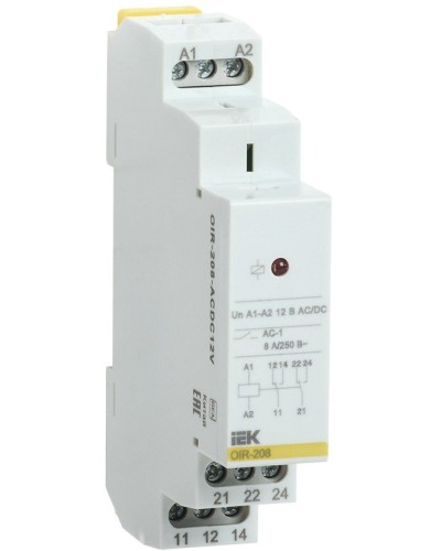 Реле промежуточное модульное OIR 2 контакта 8А 12В AC/DC (OIR-208-ACDC12V). Реле промежуточное модульное. IEK в Новом Уренгое