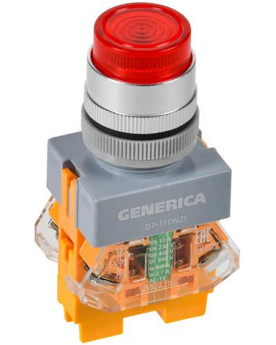 Кнопка D7-11DNZS d=22мм красная GENERICA (BBT50-11DNZS-3-11-K04-G). Кнопка управления с подсветкой и фиксацией. IEK в Новом Уренгое