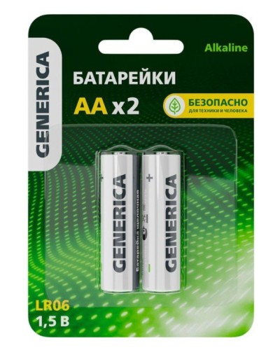 Батарейка Alkaline LR06/AA GENERICA (2 шт) (ABT-LR06-ST-L02-G). Батарейка щелочная. IEK в Новом Уренгое