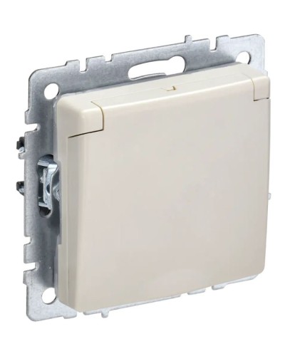 Розетка с з/к РСбш10-3-44-БрКр бежевый BRITE (BR-R16-16-44-K10). Розетка с заземлением с защитными шторками и крышкой. IEK в Новом Уренгое