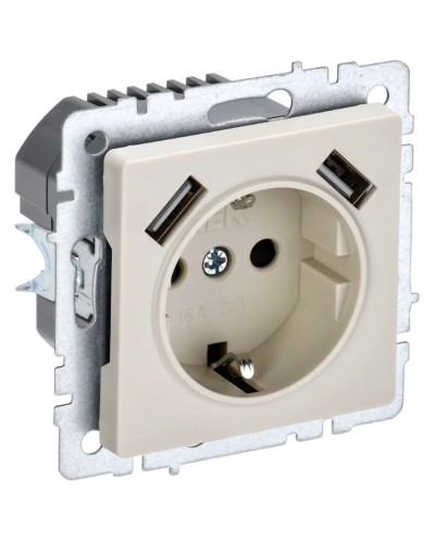 Розетка с з/к с USB A+A 2,1А РЮш10-1-БрКр бежевый BRITE (BR-R14-16-U21-D21-K10). Розетка с заземлением с защитными шторками, 2,1А. IEK в Новом Уренгое