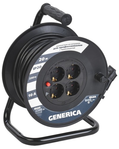 УК20 4 места 2P+PE, 20м GENERICA (WKP10-10-04-20-G). Удлинитель на катушке с термозащитой, 3х1,0кв.мм. IEK в Новом Уренгое