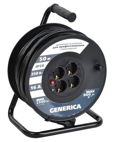 УК50 4 места 2P+PE, 50м GENERICA (WKP20-16-04-50-G). Удлинитель на катушке с термозащитой, 3х1,5кв.мм. IEK в Новом Уренгое