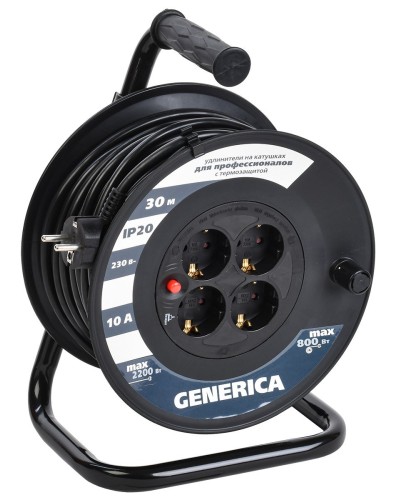 УК30 4 места 2P+PE, 30м GENERICA (WKP10-10-04-30-G). Удлинитель на катушке с термозащитой, 3х1,0кв.мм. IEK в Новом Уренгое
