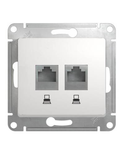 Glossa розетка RJ45+RJ45 2-местная, кат. 5Е, скрытой установки, механизм, белый (GSL000185KK). Розетка компьютерная. Systeme Electric в Новом Уренгое