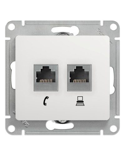 Glossa розетка RJ11+RJ45, 2-местная, кат. 5Е, скрытой установки, механизм, белый (GSL000185). Розетка компьютерная + телефонная. Systeme Electric в Новом Уренгое