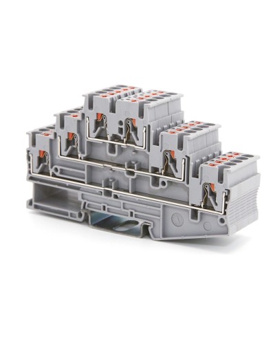Клемма трехуровневая, зажим push-in, 2.5 кв.мм, серая (VPR-2.5-3L-GY). Клемма проходная, 6 точки подключения. ДКС в Новом Уренгое